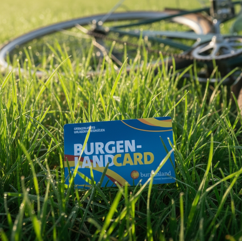 Burgenland Card liegt im Gras neben einem Fahrrad